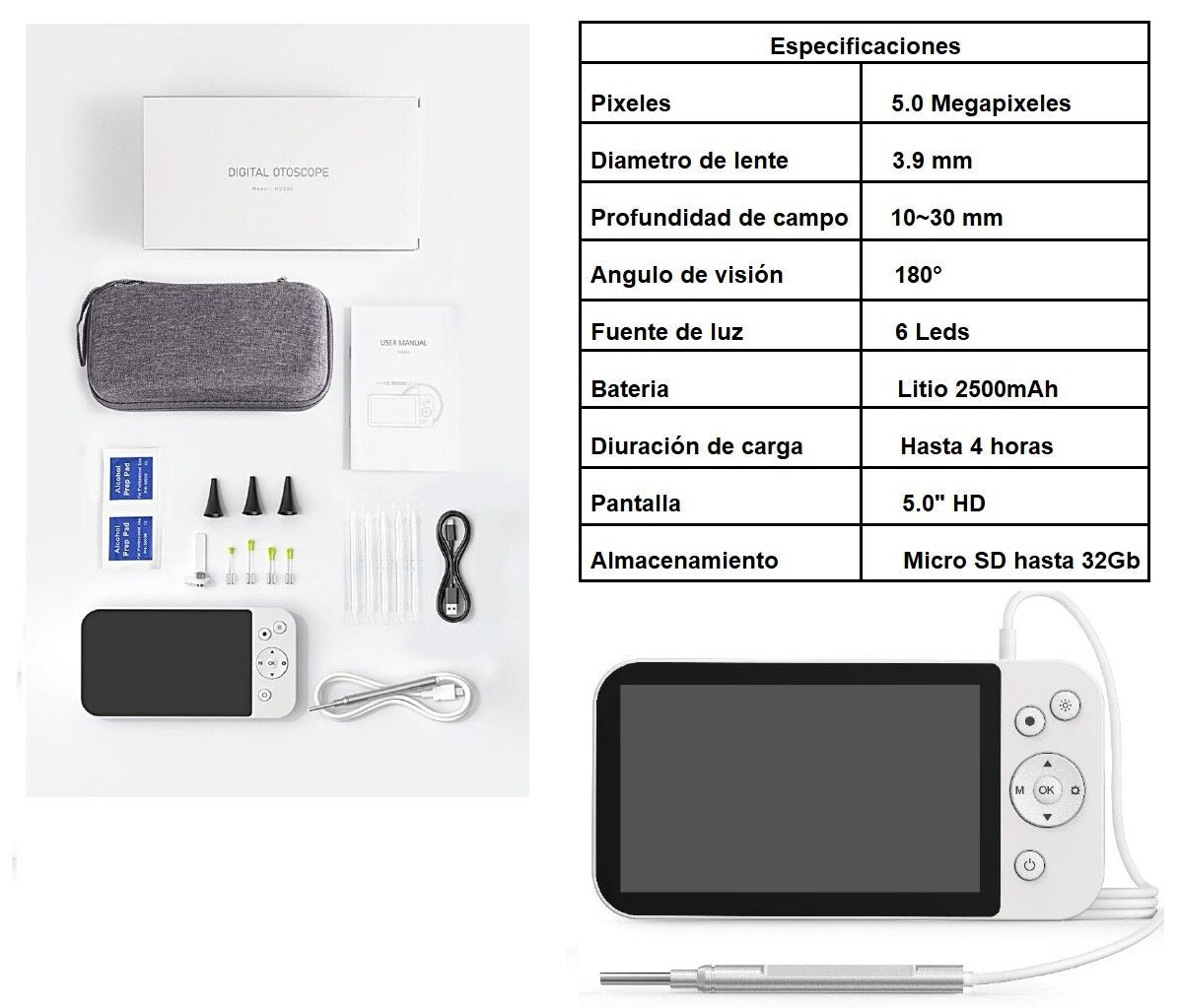 Otoscopio Digital con pantalla, mod. MS500, ScopeAround