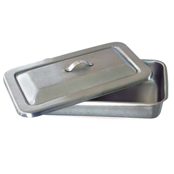 Charola o budinera de acero con tapa 310 x 196 x 50 mm Mca. Medstar Mod. MGT-0162