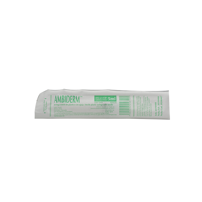 Jeringa esteril de plastico con aguja AMBIDERM