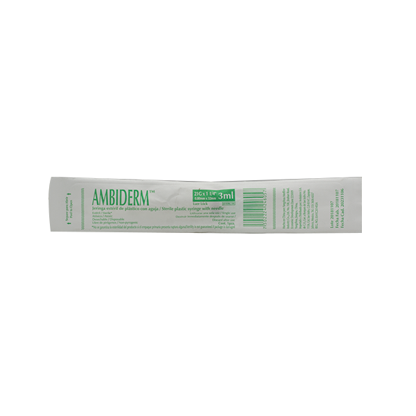 Jeringa esteril de plastico con aguja AMBIDERM