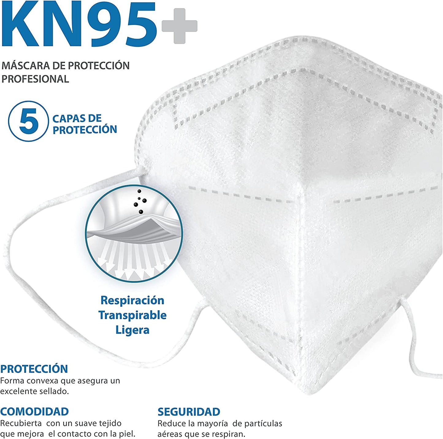 Caja de cubrebocas 5 capas kn95 c/50pzas