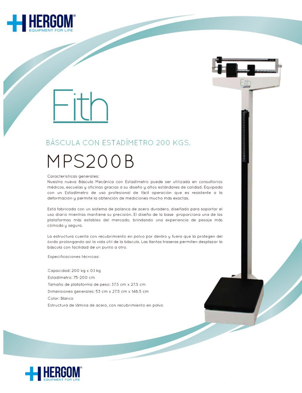 Bascula c/estadimetro, 200kg Mca. Hergom Mod. MPS200B