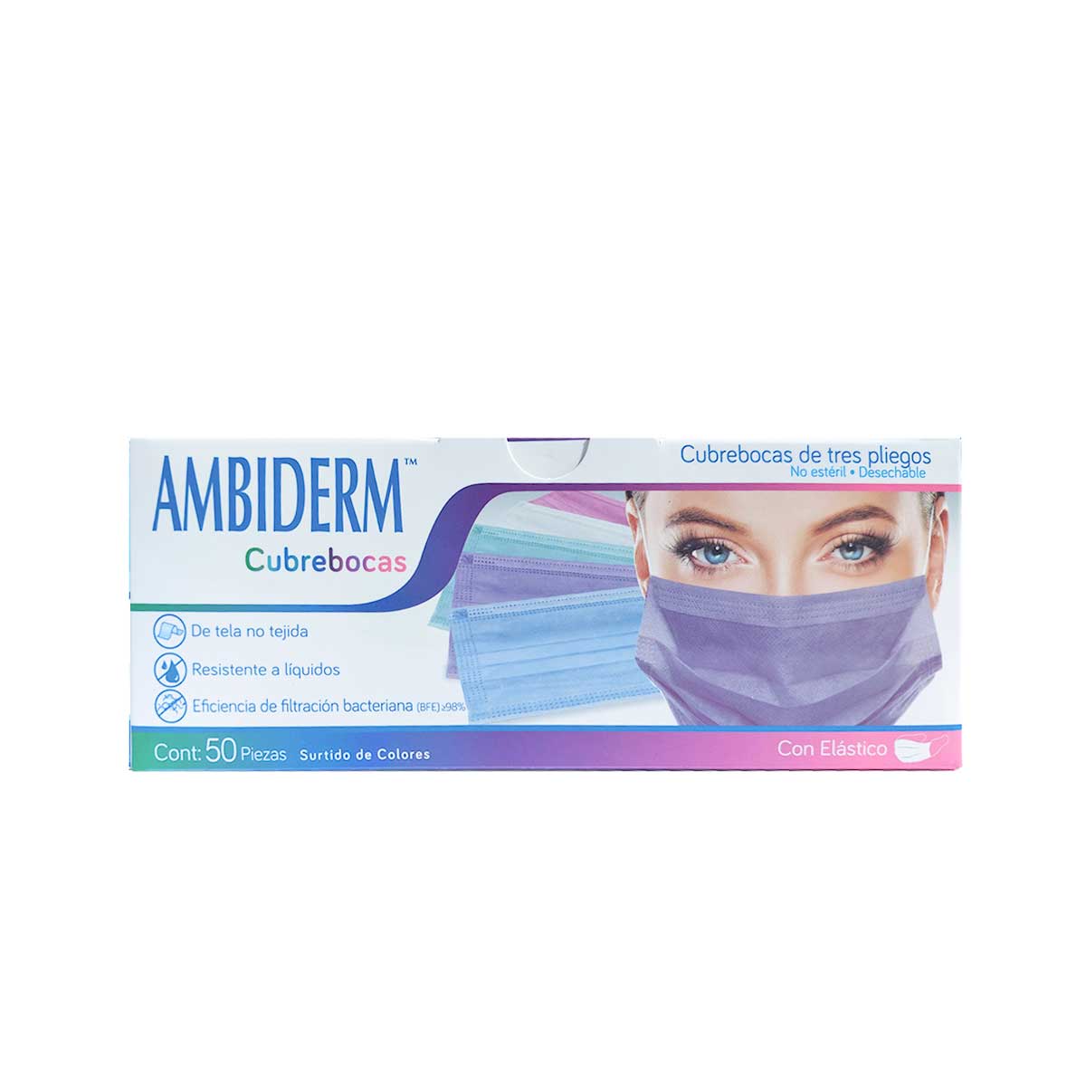 Caja de cubrebocas plisado, tricapa, c/50pzas, Ambiderm