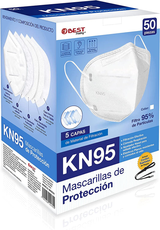 Caja de cubrebocas 5 capas kn95 c/50pzas